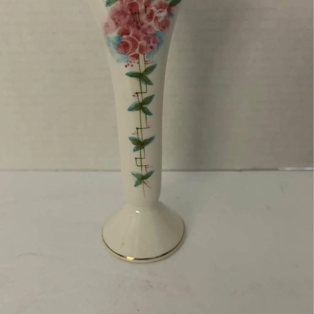 Vintage Floral Ceramic Vase with Pink and Green Accents